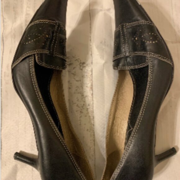 Cole Haan Vintage Black Leather Heels – Women’s 8.5, Square Toe, Contrast Stitch - Picture 5 of 9